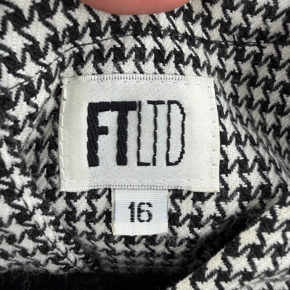 FTLTD vintage 90s Houndstooth Midi Dress Scalloped Trim Size 16 Black White - Picture 4 of 10